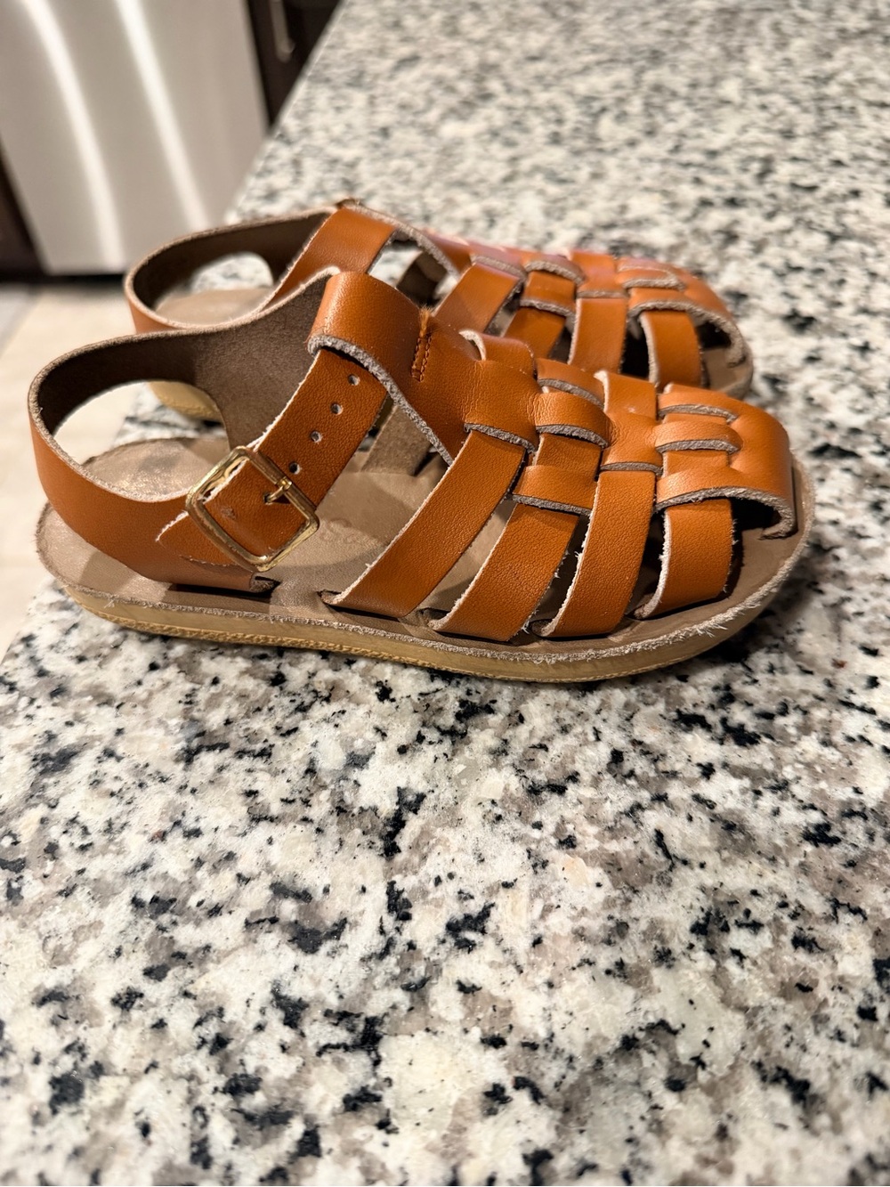 Kids Tan Leather Fisherman Sandals with Buckle